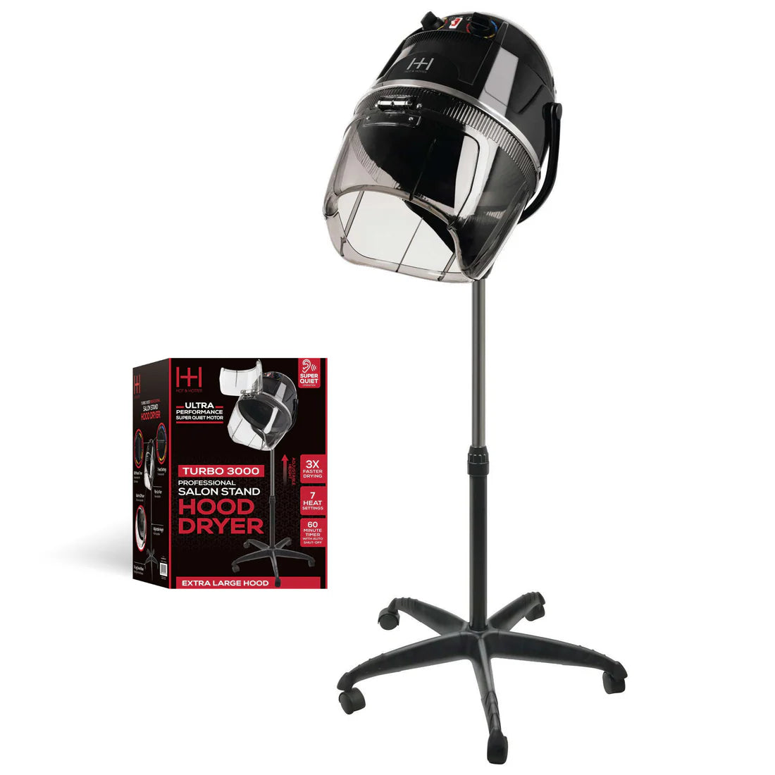 Hot & Hotter Turbo 3000 Professional Salon Dryer, Standing Hood Hair Dryer-Black