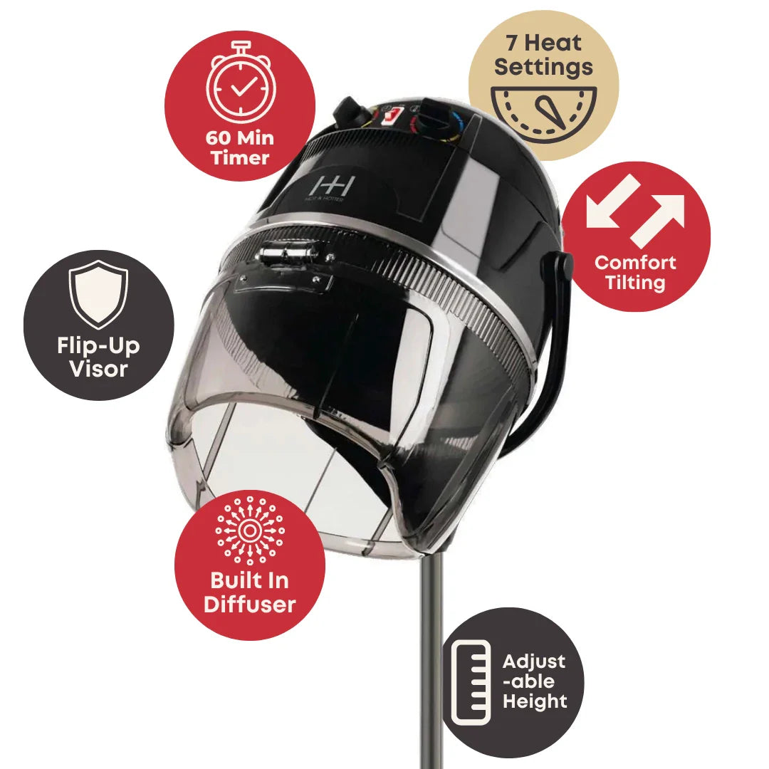 Hot & Hotter Turbo 3000 Professional Salon Dryer, Standing Hood Hair Dryer-Black